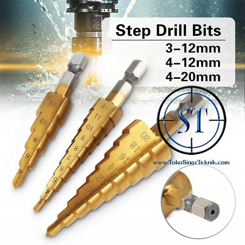 Mata Bor PAGODA TITANIUM 3 Set Lurus/Tangga Drill Bits Size Paket 4-12mm 4-20mm 3-12mm
