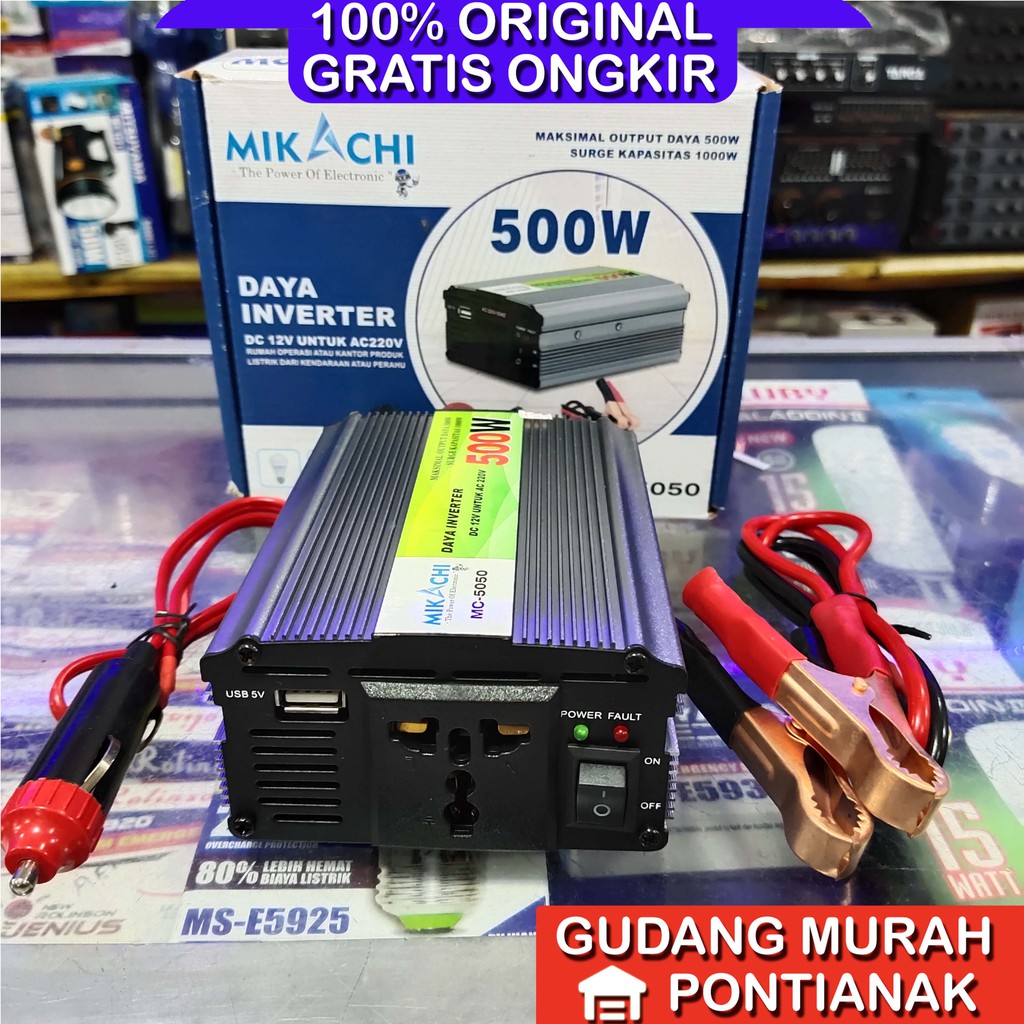 Power Inverter 500 watt 500w Mikachi DC to AC aki ke listrik pemerintah