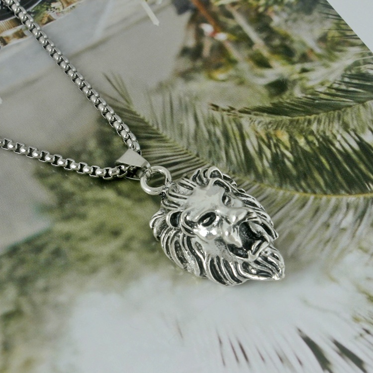 Luminous vintage fashion mendominasi kalung trendi pria dipersonalisasi titanium baja lion's head li