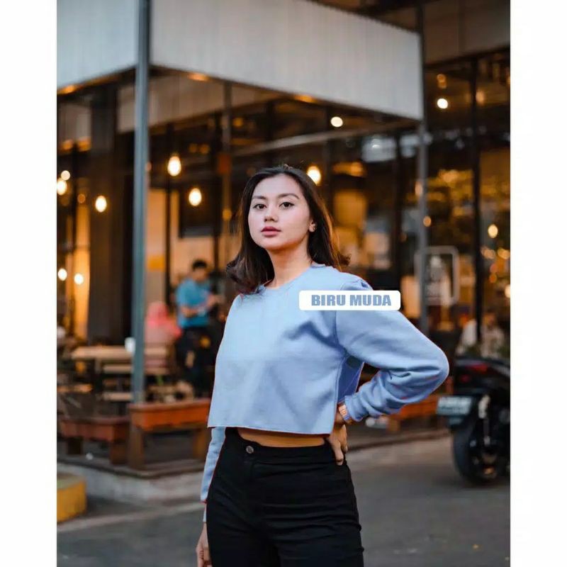 OVERSIZE CROOPE SWEATER / SWEATER WANITA CROP POLOS / OVERSIZE LENKA-SOFTBLUE