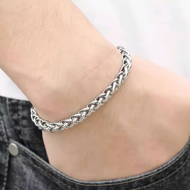 Gelang tangan titanium pria wanita model sisik naga silver anti karat anti luntur