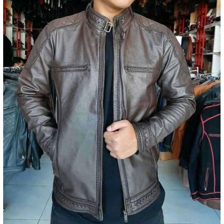 Jaket Kulit Asli, Jaket Pria Asli Domba Garut Model Jahitan Sulam