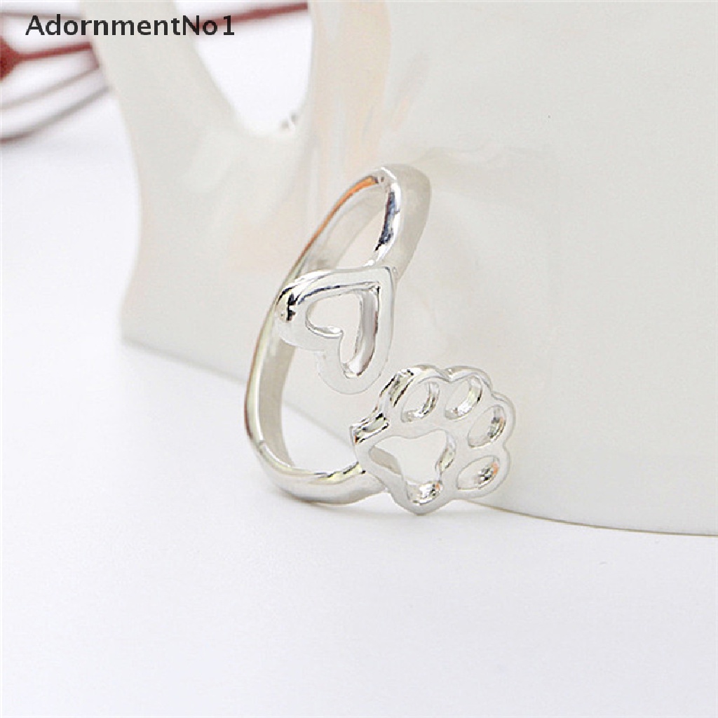 (AdornmentNo1) Cincin Terbuka Adjustable Motif Hati + Tapak Kaki Anjing Owners