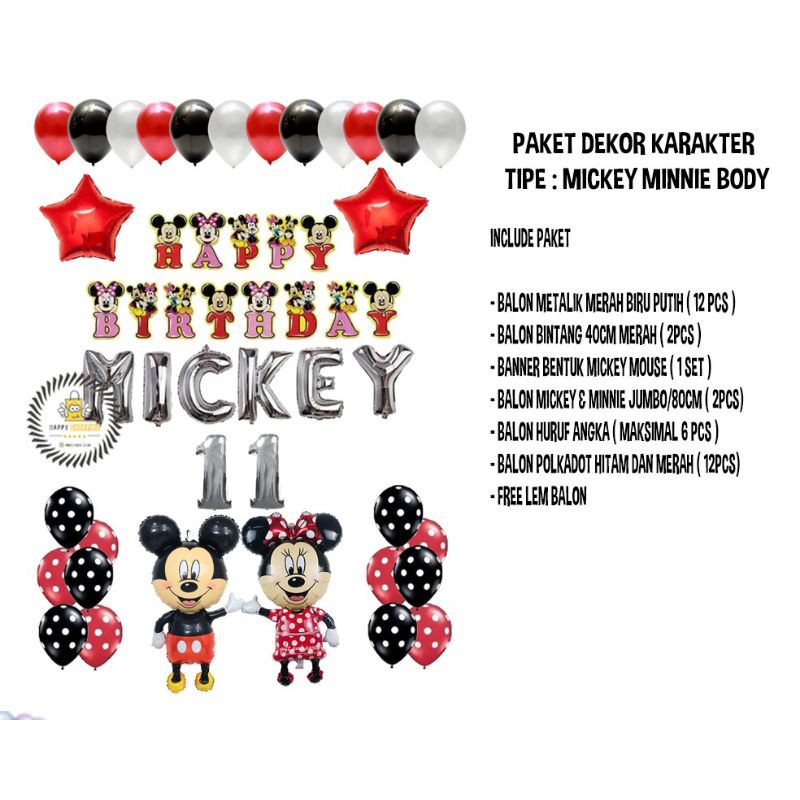 PAKET DEKORASI HAPPY BIRTHDAY SET BANNER BENTUK MICKEY MOUSE FREE LEM BALON