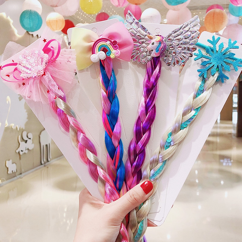  Anak  anak  kartun warna unicorn wig rambut tali hiasan  