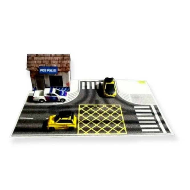 Diorama papercraft pos polisi dan jalan raya skala 64