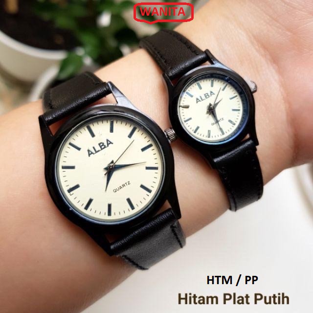 WBS ✅COD JAM TANGAN COUPLE ALBA VINTAGE CASUAL GROSIR IMPORT KULIT PREMIUM ANALOG PRIA WANITA PASANGAN TERBARU ANAK REMAJA MURAH PREMIUM AL008 /C9/C10-HTM /PP / BODY BLACK