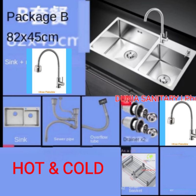 Paket kitchen Sink Stainless INOBE 8245 Exclusive golden hand by Onan bak cuci piring