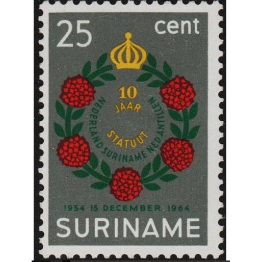 

Perangko Filateli A5-17 suriname mh 1v 15.12.1964 The 10th Anniversary of statute of The kingdom