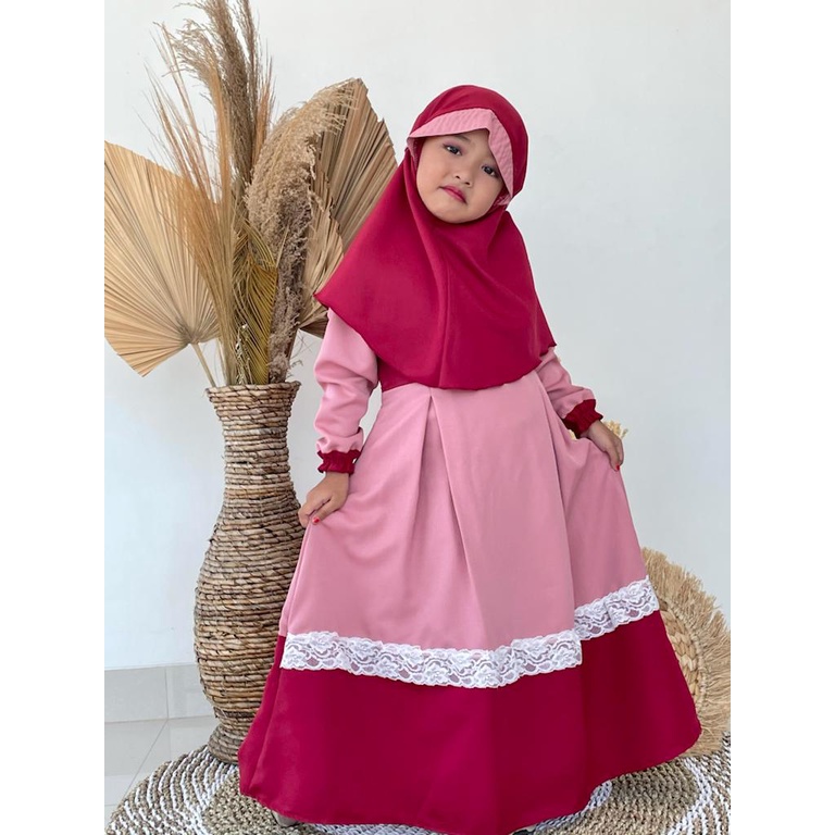 HAURA Baju Gamis Anak perempuan/ set kerudung/ gamis renda