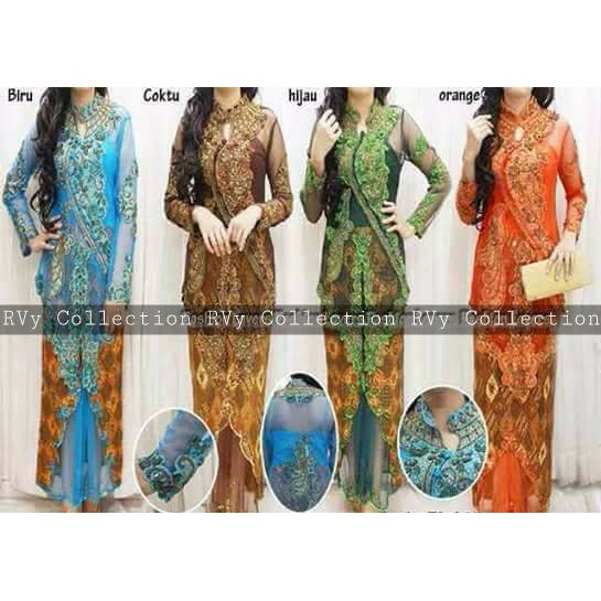 NEW Set Kebaya Shanghai Payet Tile Rok Tirai Kamisol MURAH MERIAH
