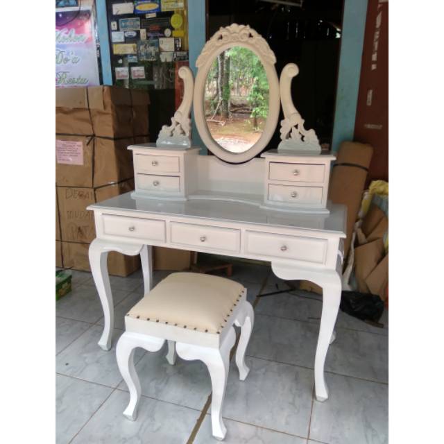 Jual Meja Rias Tolet Kartini Ukir Putih Duco Furnitur Mebel Jepara