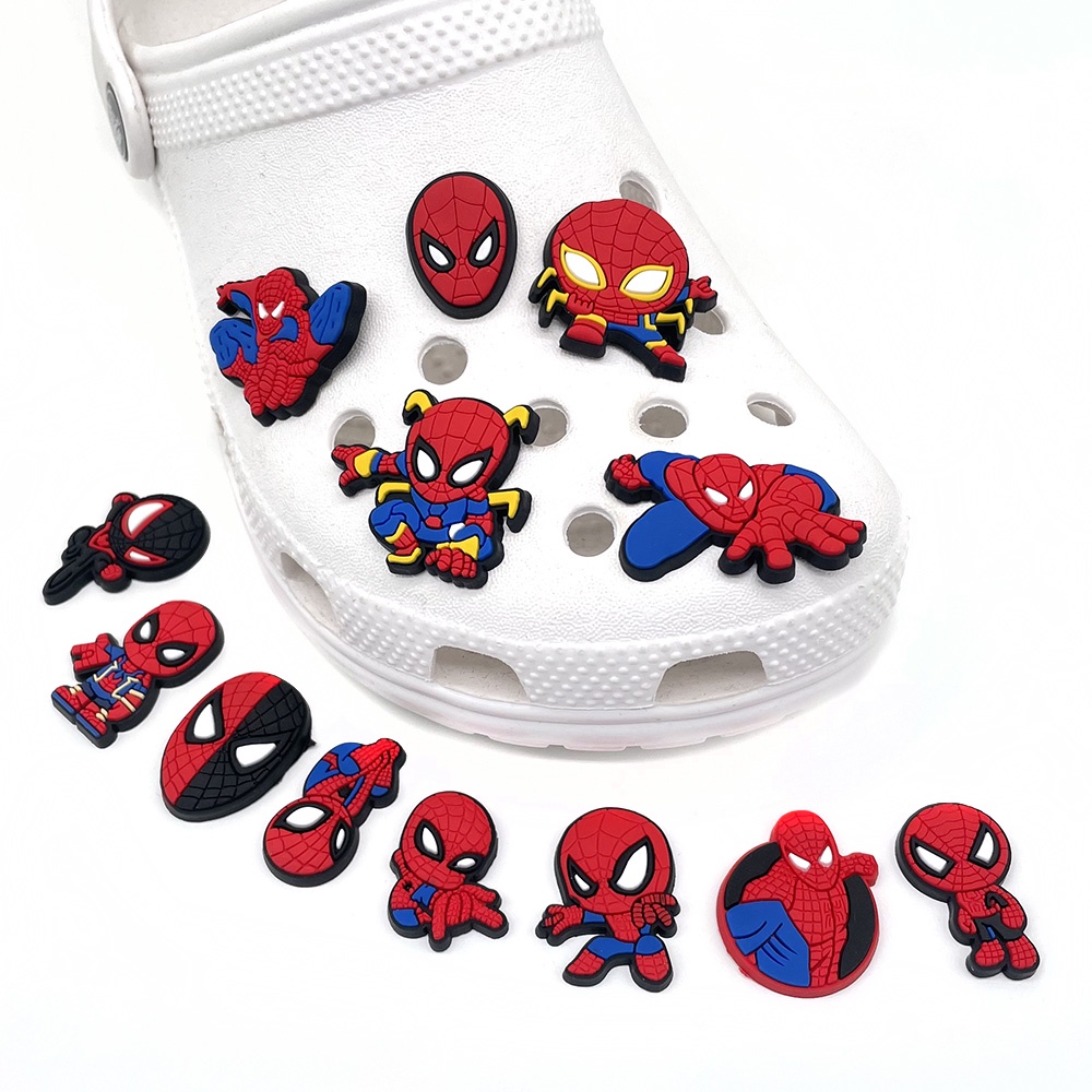 Super hero Jibbitz crocs Motif Kartun Spiderman shoe charms decorate Lubang Sepatu accessories Gesper hadiah anak laki-laki