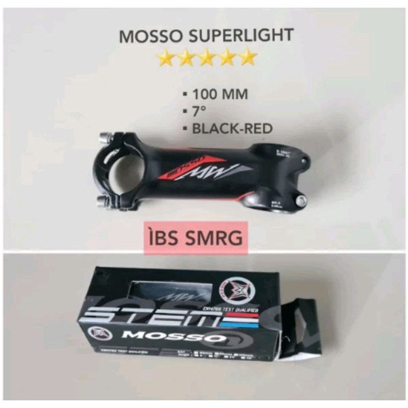 Stem Mosso Super Light Panjang 100 x 31.8 MM Angle 7 Derajat Black Red - 10 Cm Alumunium Ringan stem sepeda roadbike road bike mtb