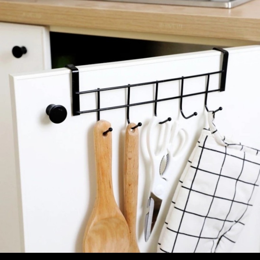 Hanger stainless door hook gantungan baju lap alat dapur tanpa paku on