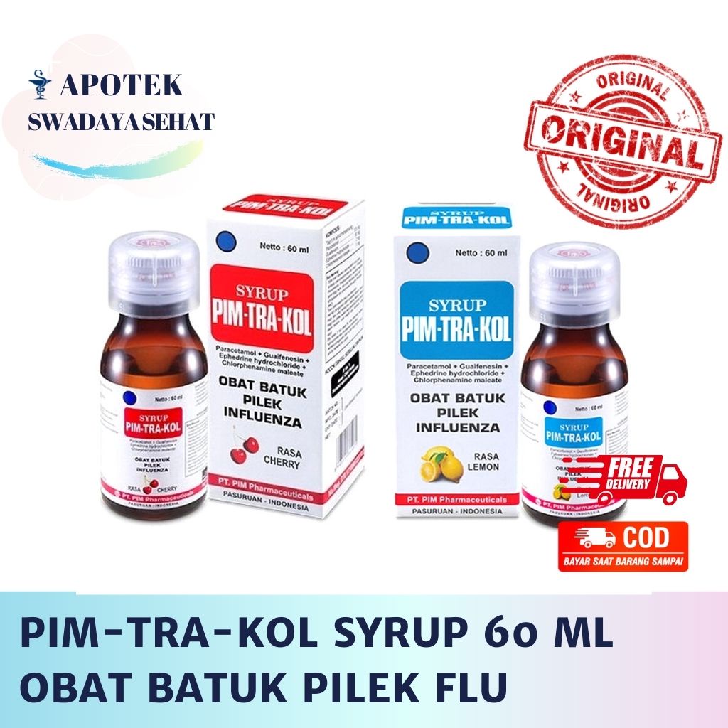 PIMTRAKOL Syrup 60 ML Rasa Cherry Dan Lemon - Pim-Tra-Kol Sirup Obat Demam Batuk Pilek Flu Anak