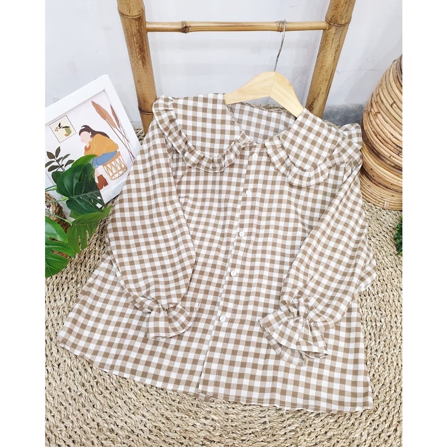 BLOUSE BALON MIZU TARTAN /Una Top KEMEJA REMPEL LORI SHIRT / BLOUSE TARTAN KOTAK OVERSIZE-5