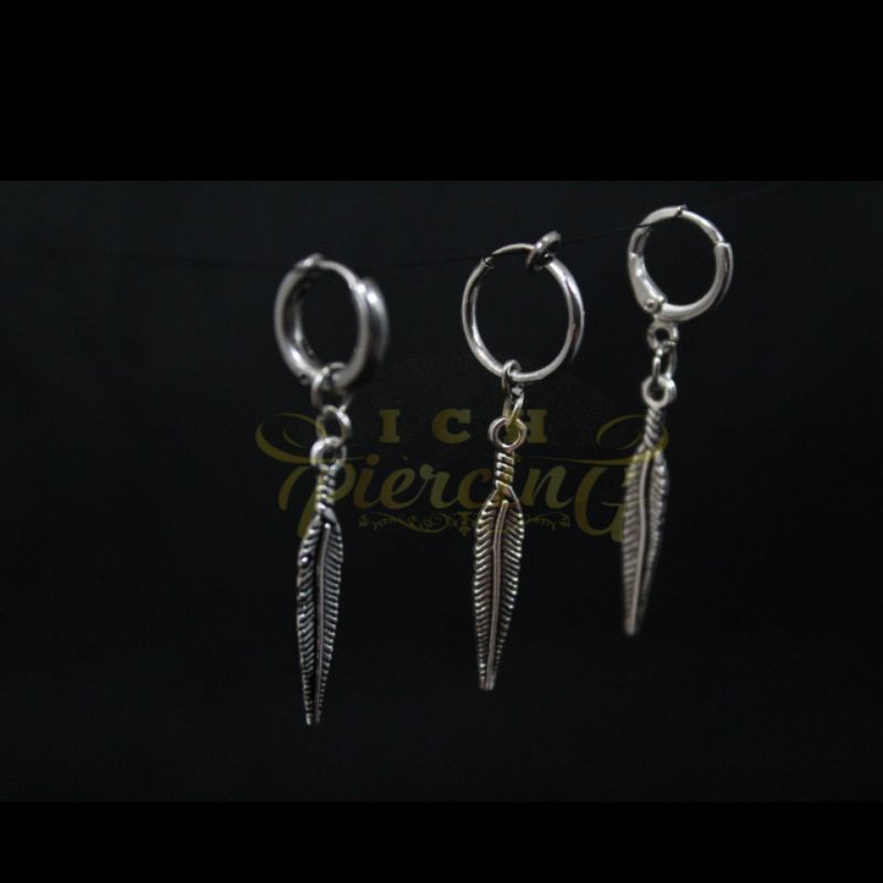 Anting hoops pria wanita model gantungan daun