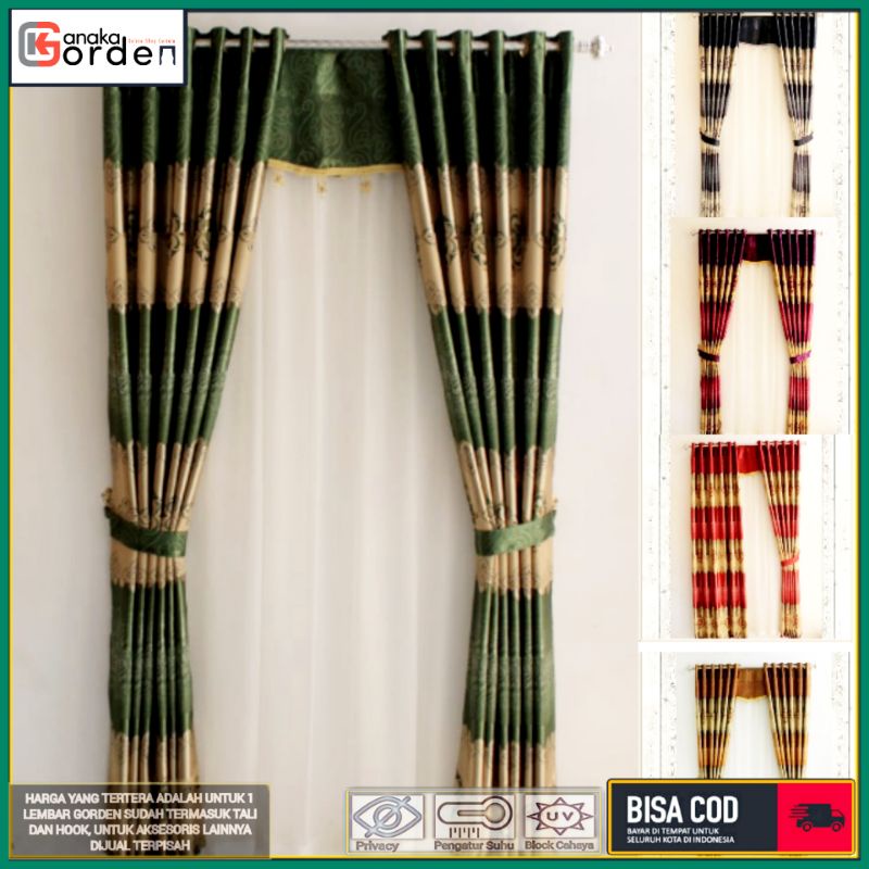 Gorden jendela gorden pintu ruang tamu bahan blackout import motif batik printing warna hijau ukuran