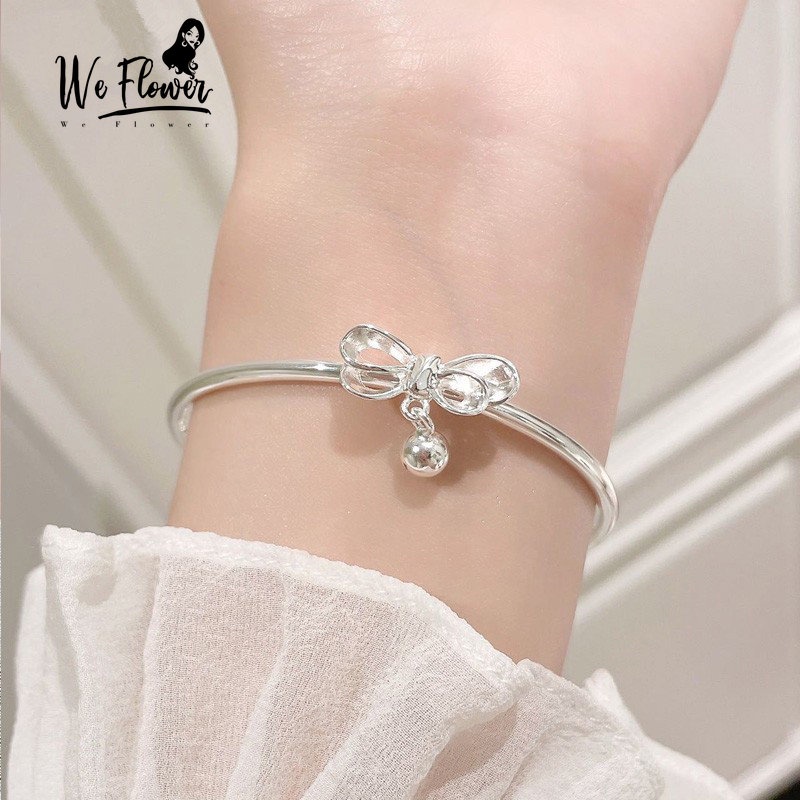 We Flower Gelang Rantai Adjustable Desain Pita Lonceng Kecil Warna Silver Gaya Klasik Untuk Wanita