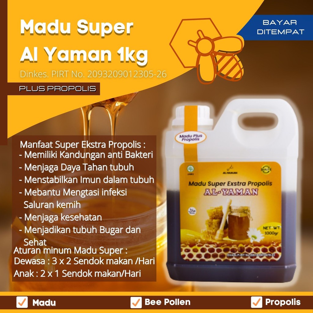 Madu Super plus propolis al yaman 1kg Menjaga Daya Tahan tubuh