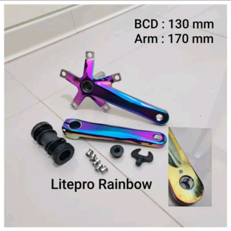 Crank Arm Litepro HT2 edisi rainbow hollowtech II pelangi limited hollow sepeda lipat seli roadbike balap