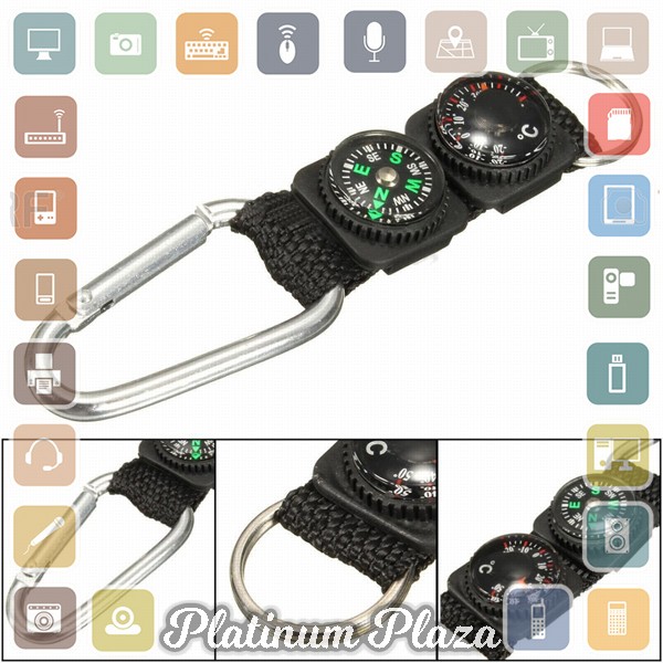 Mayitr Gantungan Kunci 3 in 1 Kompas Termometer Carabiner Key Ring - SF0006244 - Black`28IB04-