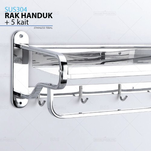 SUS304 Rak Handuk 60cm Stainless Tebal Gantung Kait Handuk Kamar Mandi Elegant Mewah Anti Karat