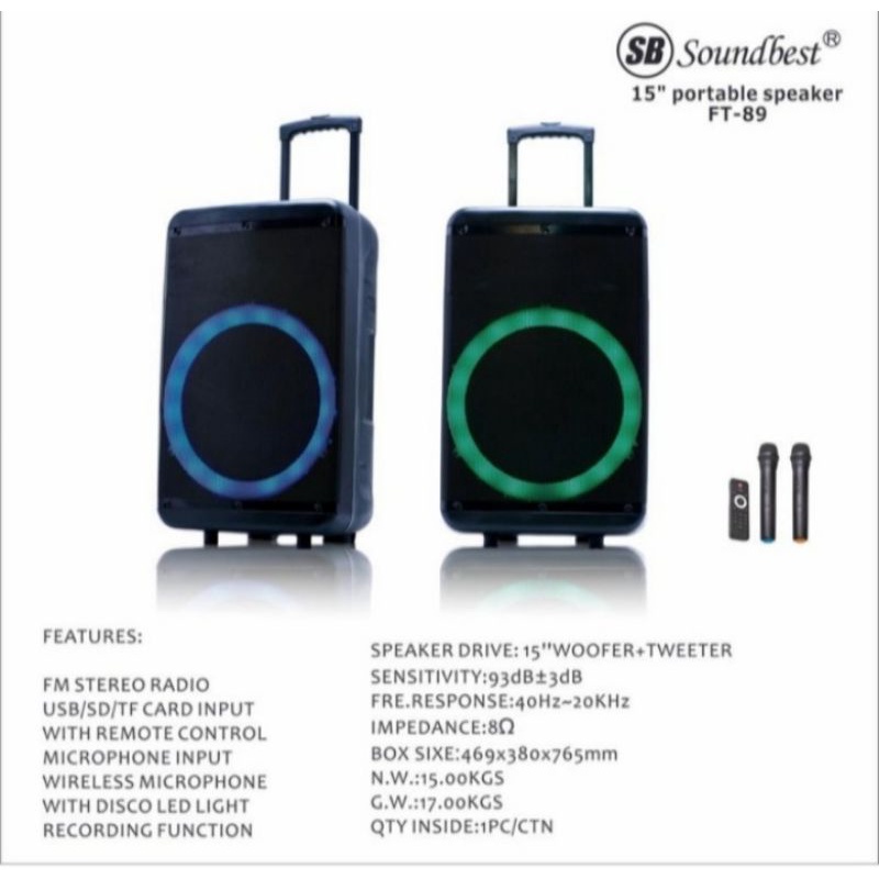 SPEAKER PORTABLE SOUNDBEST FT 89 ORIGINAL/ SPEAKER BLUETOOTH SOUNDBEST FT 89