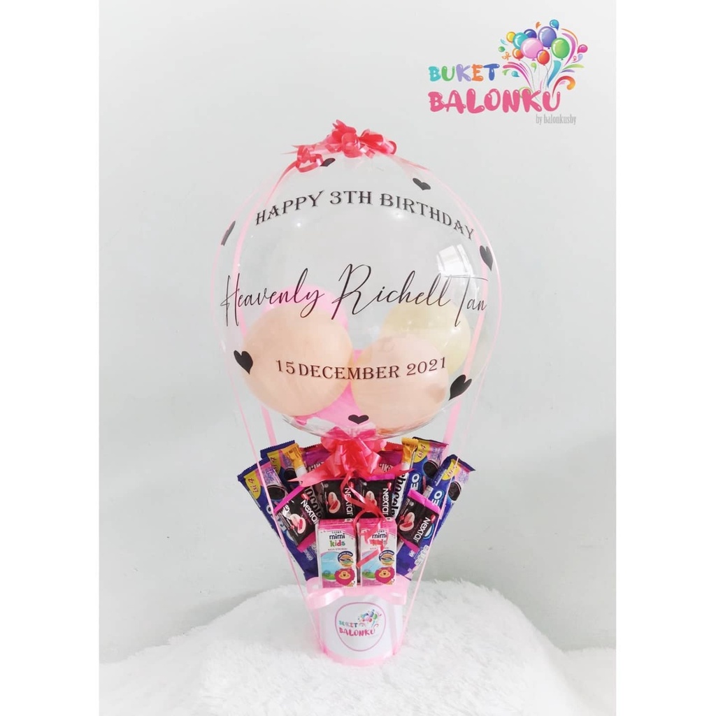 Snack bucket | bucket balon | hadiah ulang tahun | hampers balon Pink series (BALON SUDAH DI TIUP)