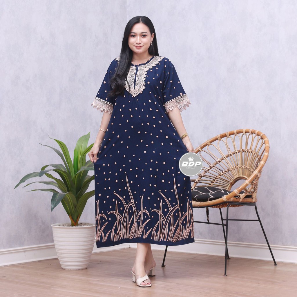 Dianputri - Daster Arab Zeema | Rayon Super Grade A | Resleting Depan Busui | Renda Milo Ori-NAVY