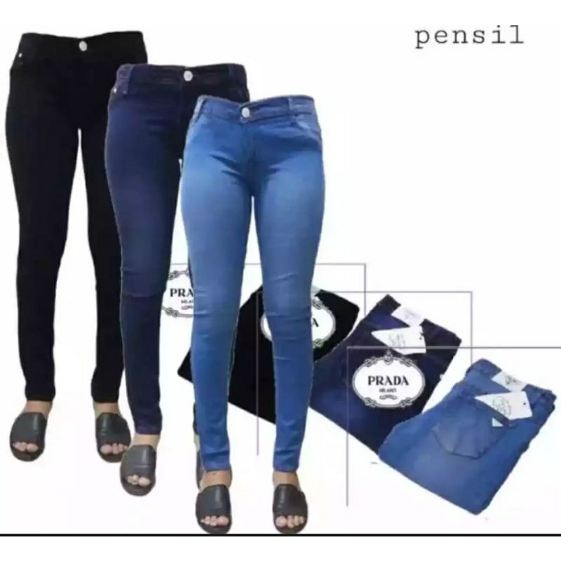 [READY] CELANA JEANS PANJANG WANITA PRADA / [READY] 3 WARNA NAVY HITAM AQUA / PRADA POLOS