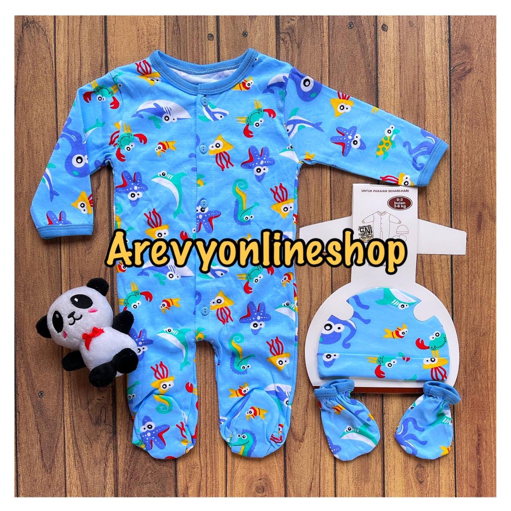 Hokiku 3in1 Sleepsuit Bayi Newborn Jumper Panjang + Topi + Sarung Kaki