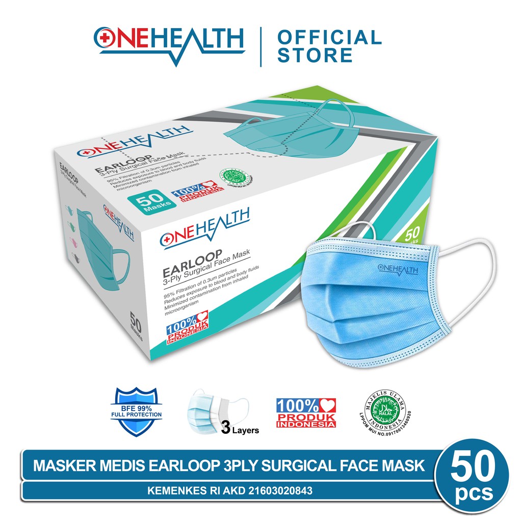 Jual Onehealth Masker Medis Earloop 3-PLY Surgical Face Mask Indonesia ...