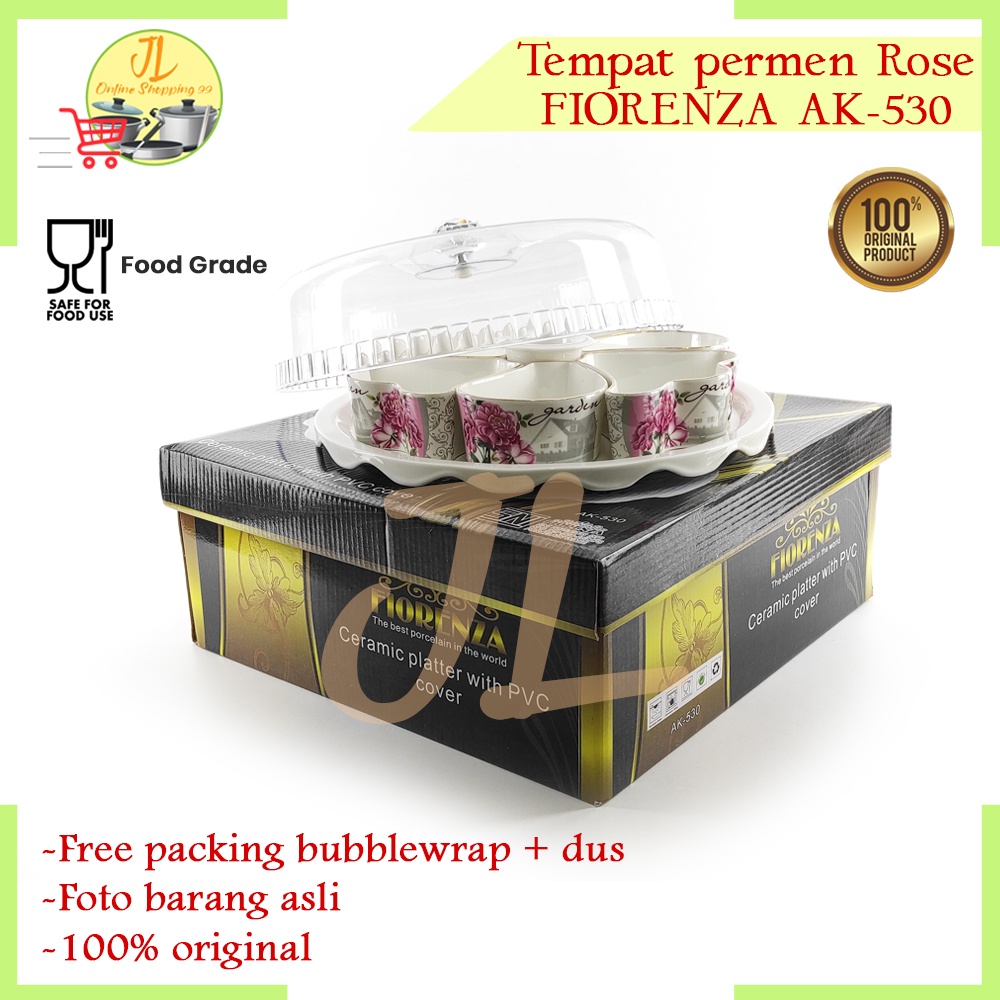 Fiorenza - 1 Set Piring Keramik Dengan Penutup AK-530 motif rose
