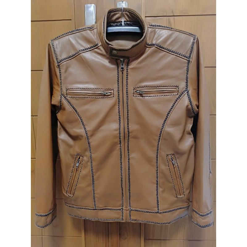 jaket pria kulit asli jahitan sulam
