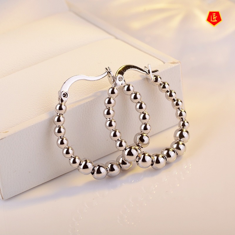 [Ready Stock]Creative 925 Silver Glossy Beads Earrings