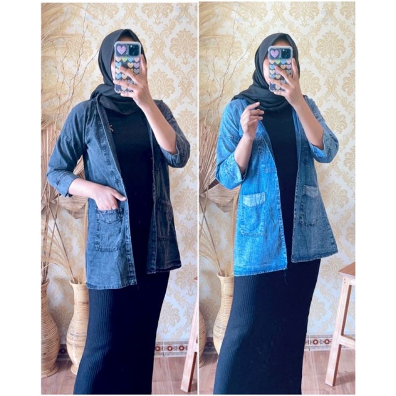 Cardigan Jeans Kimono Wanita Outer Jeans