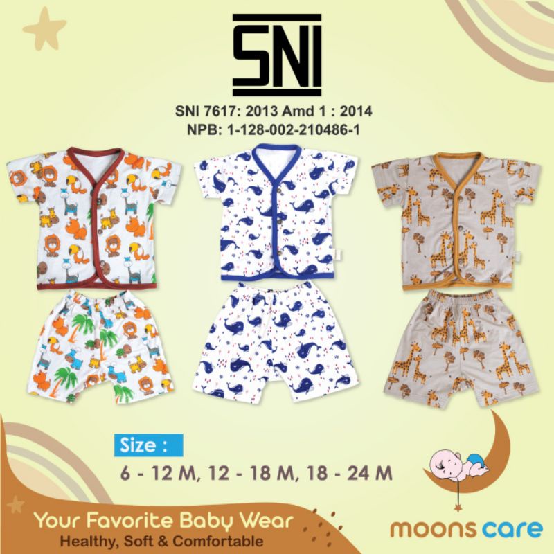 SNI SML Moons Stelan Pendek Kancing Motif Stelan Bayi Baju baru Lahir Stelan Baju Lucu stelan pendek