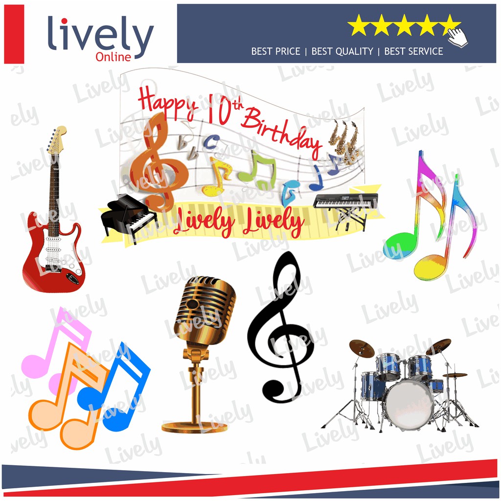 CUSTOM NAMA CAKE TOPPER KARAKTER ALAT MUSIK MUSIC HIASAN KUE ULANG TAHUN HAPPY BIRTHDAY