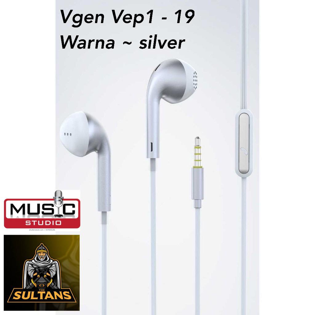 minigo ~ Earphone VGeN VEP1-19 Wired Handsfree Headset Stereo Sound V-GeN VEP1 19 Earphones macaron mettalic colour mega bass ORIGINAL GARANSI RESMI VGEN