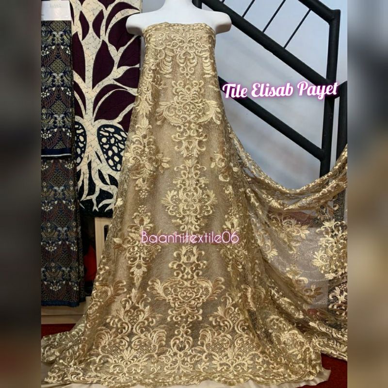 Kain Tile/Tulle Elisab Sequin Payet, kain tile brokat, tile mutiara, tile bordir, tile sequin, tile 