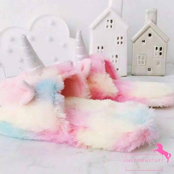 Sandal Tidur Slippers Flip Flop Selop Unicorn Bulu Kamar Anak Halus Perempuan Cewek Rainbow Kado Ulang Tahun Birthday Penutup Mata Plush Bandana