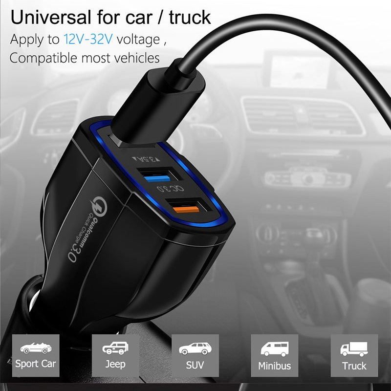 Pengisi Daya Mobil USB Charger HP Mobil Casan Car Lighter Motor  Fast Charge 3.1A 2.1A QC 3.0 3 Ports QC3.0