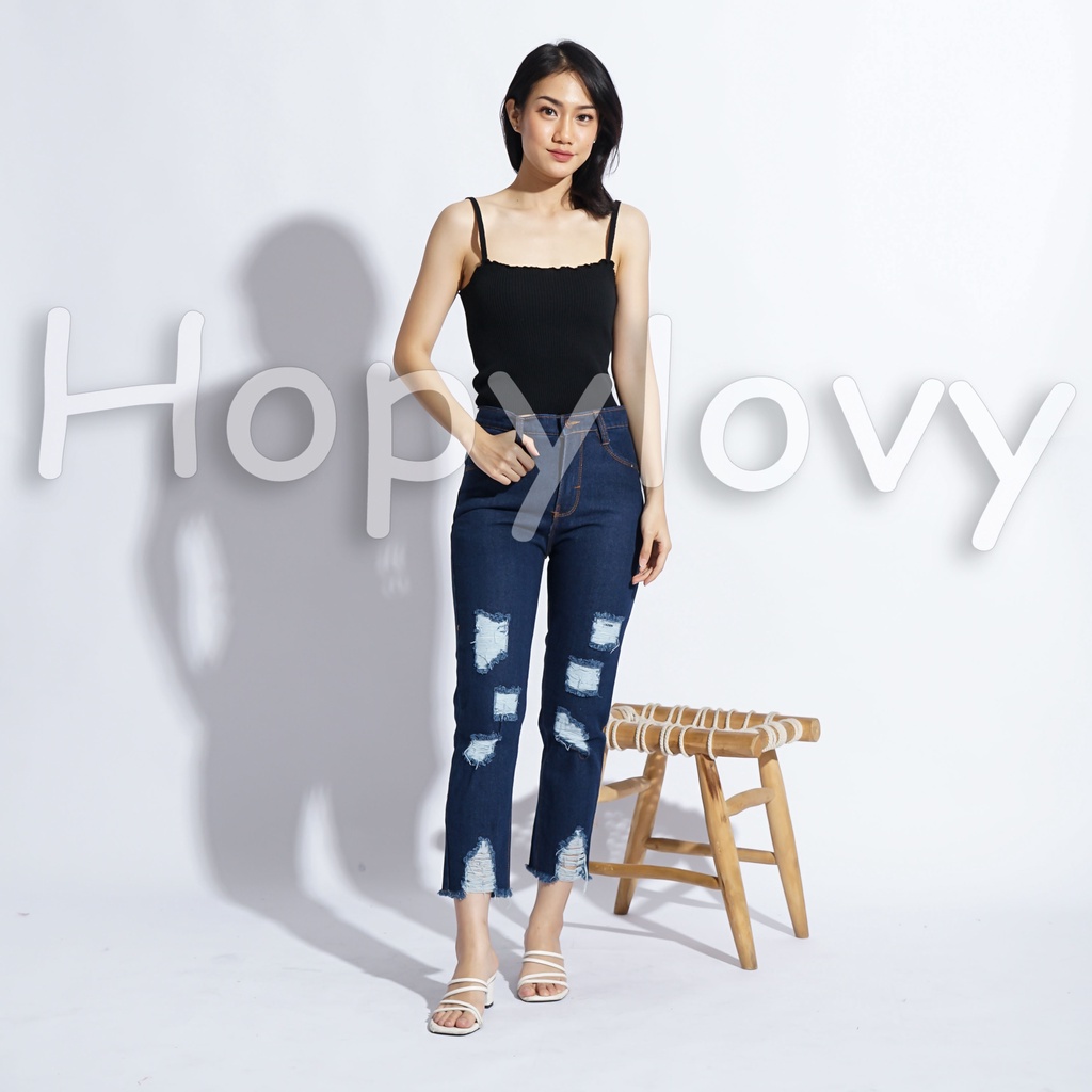 HOPYLOVY - Jeans Boyfriend Wanita Ripped Non Stretch Zalima