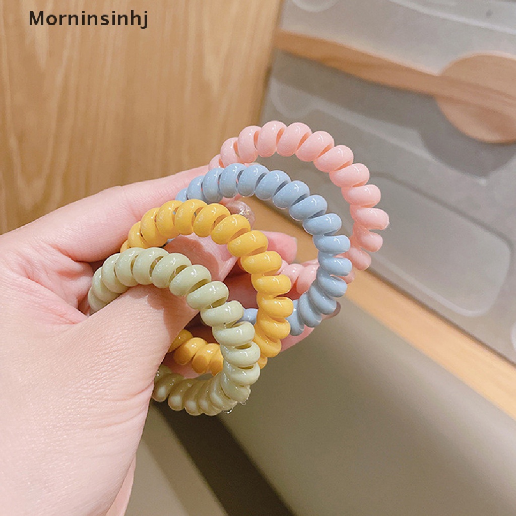 Mornin Tali Kabel Telepon Spiral Stretch Bahan Karet Warna-Warni