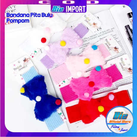 Bandana Rajut Pita Bulu Pompom Impor Best Seller