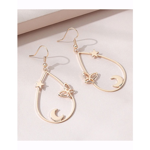 LRC Anting Gantung Fashion Golden Drop-shaped Butterfly Earrings Y65606