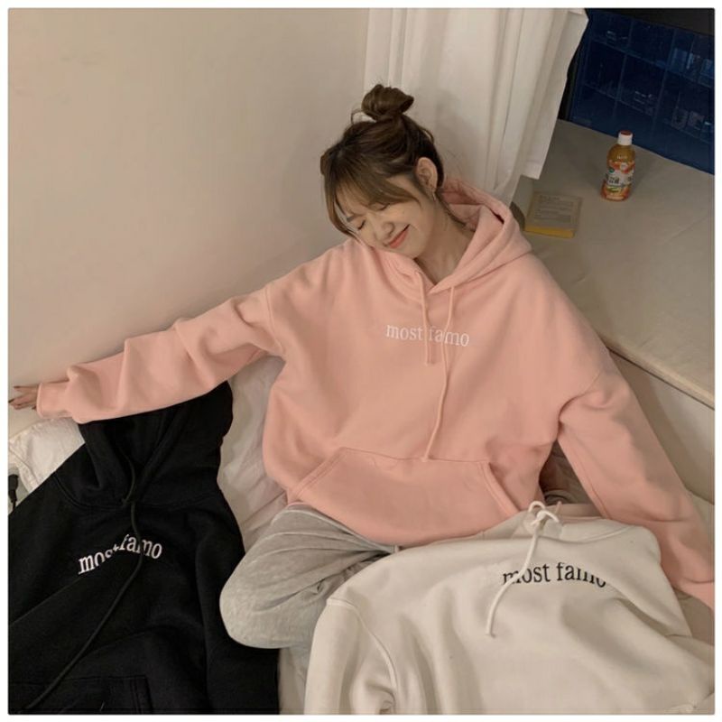 Hoodie MOST FAMO (S - 6XL) Korean Style Unisex Jaket Fleece BIGSIZE JUMBO Oversize S M L XL 2XL 3XL XXXXL XXXXXL BIG Pria Wanita Peach Hitam Putih Cute Soft