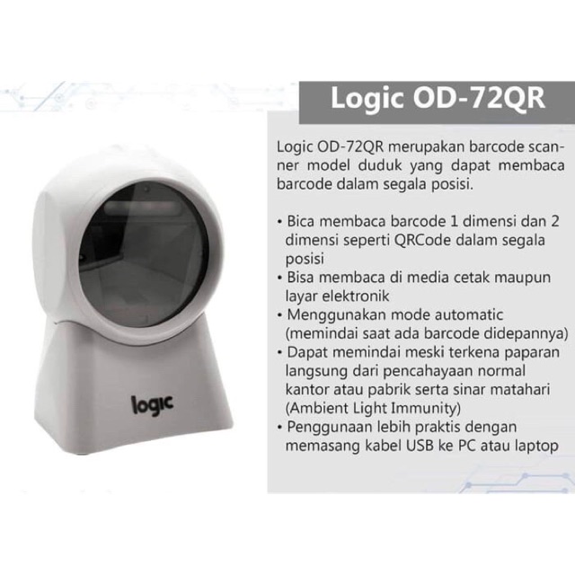 Barcode Scanner 1D & 2D Logic OD-72QR